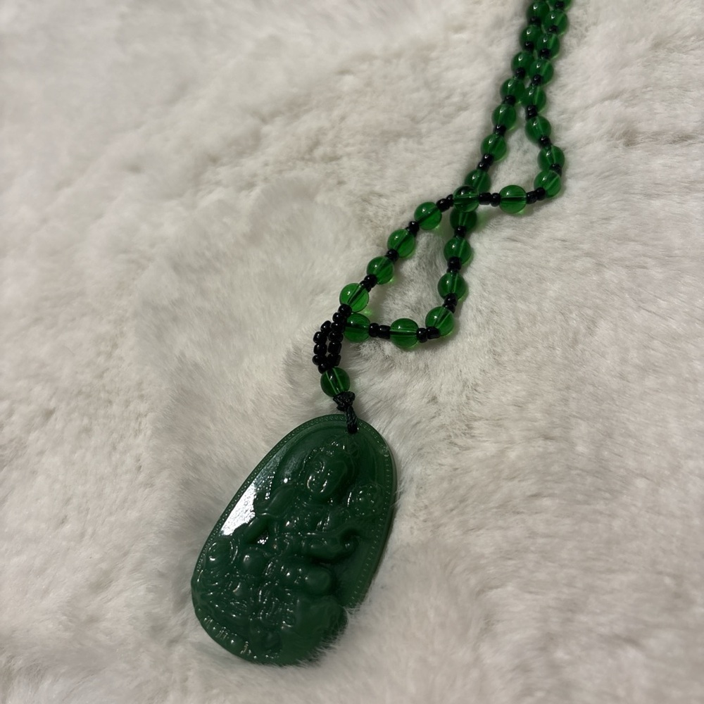 JADE Beaded Necklace with Jade Buddha Pendant
